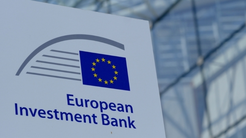 European Investment Bank sign displayed outside EU institution building